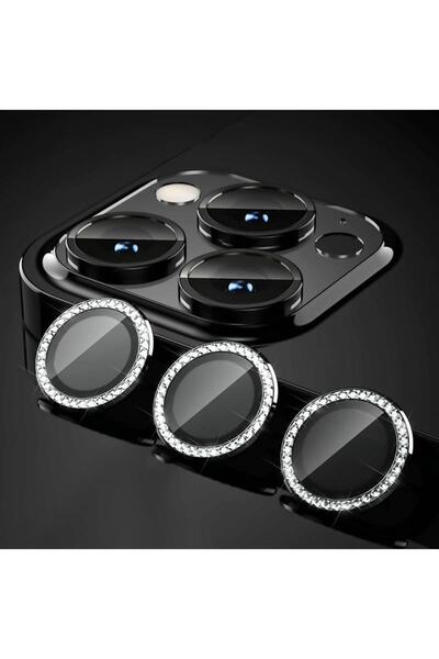 mooodcase Iphone 13 Pro Uyumlu Taşlı Kamera Lensi Koruma Camı Siyah