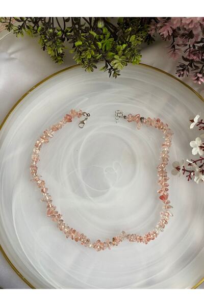 PelvedDesign Gül Kuvars Doğal Taş Kolye