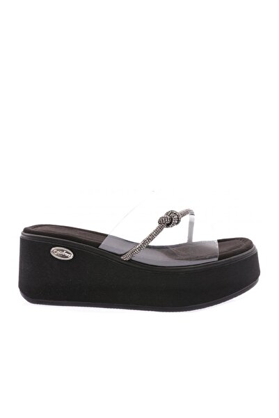 DGN Women's Rope Detailed Wedge Sole Slippers Black 2123112573