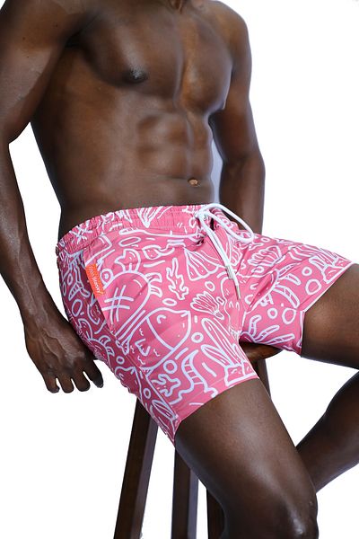 Enzo Stanley Men's Patterned Pink Swim Shorts