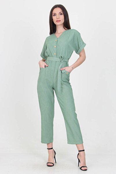 Neşeli Butik بذلة نسائية برباط وفتحة رقبة على شكل حرف V وزر Nb7068