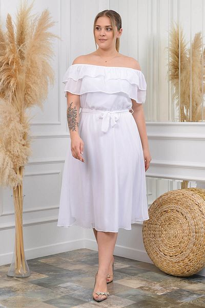 Neşeli Butik Γυναικείο φόρεμα σιφόν με λεπτομέρεια Carmen με λευκό δέσιμο Nb8061
