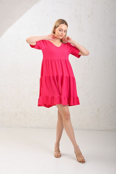 VOLT CLOTHİNG Women's Short Sleeve Seersucker Dress