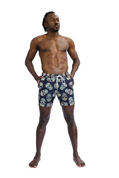 Enzo Stanley Ανδρικό μαύρο σορτς με σχέδιο