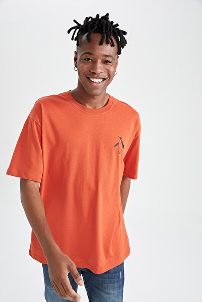 DeFacto Βαμβακερό μπλουζάκι με λαιμόκοψη Boxy Fit Crew