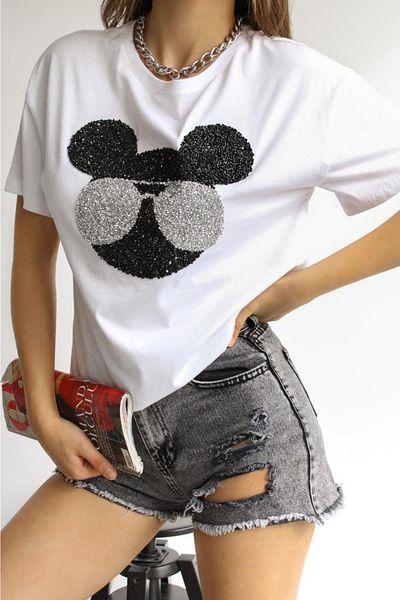 FEMELLE Tricou din bumbac cu decolteu triplu sezon nou pentru femei