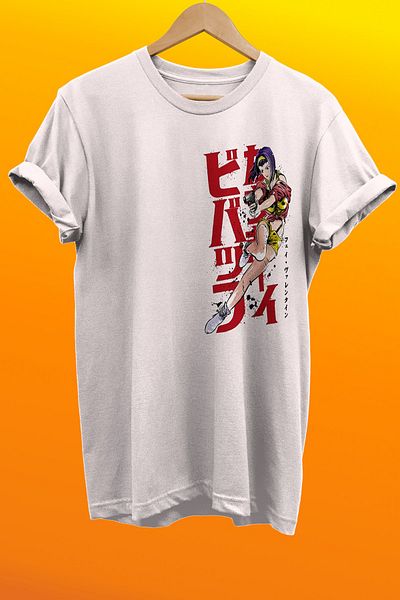 remonz Anime Faye Sumi εμπριμέ λευκό 100% βαμβακερό μπλουζάκι Basic T-shirt κανονικού μεγέθους