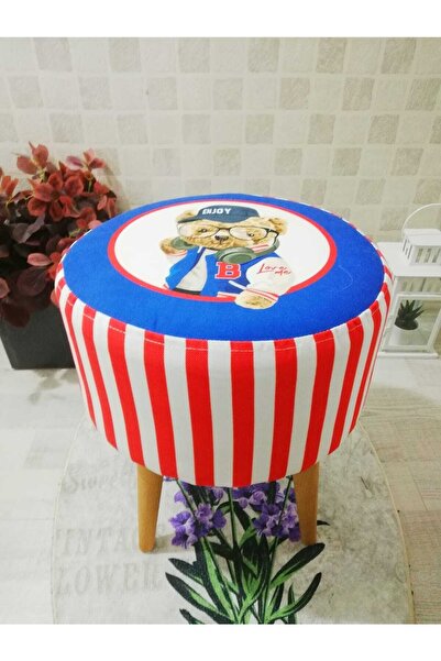 PufyHome Etna Tedy Kırmızı-mavi Doğal Gürgen Ayaklıo Çok Amaçlı Puf Koltuk