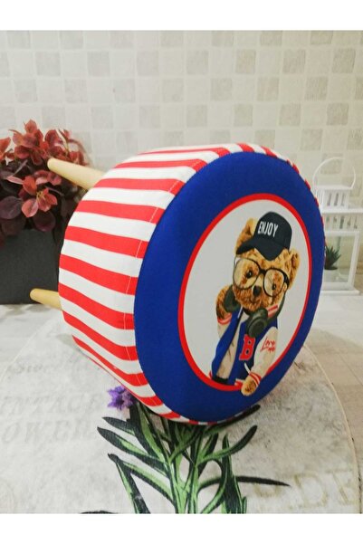 PufyHome Etna Tedy Kırmızı-mavi Doğal Gürgen Ayaklıo Çok Amaçlı Puf Koltuk