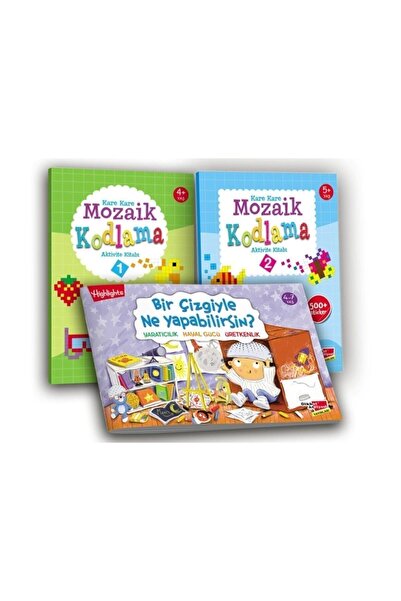 Dikkat Atölyesi Yayınları Okul Öncesi Kare Kare Mozaik Kodlama 3'lü Set