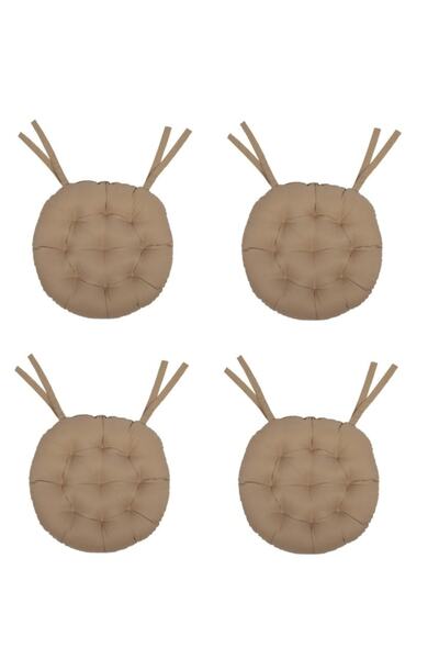 Kuscini 4 Lü -özel Set- Pofidik Natura 40 Yuvarlak Bağcıklı Sandalye Minderi Seti -camel