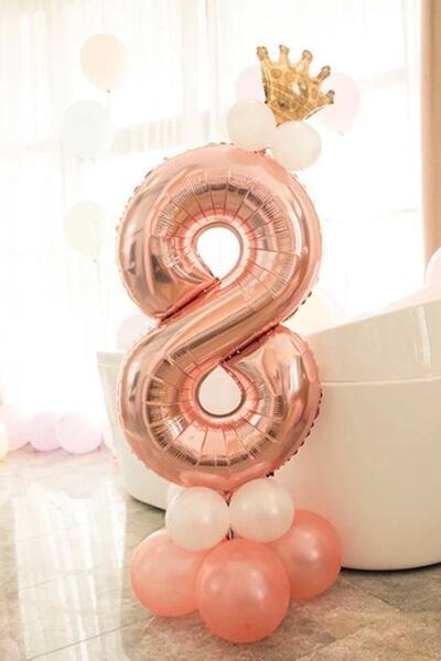 PARTİAVM Number Balloon Welcome Set Age 8 Rose Gold Number Balloon 8 Number B...
