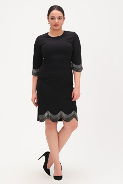 Oktay Kolu Ve Eteği Ithal Taşlı Lazer Kesim Siyah Renk Abiye Elbise
