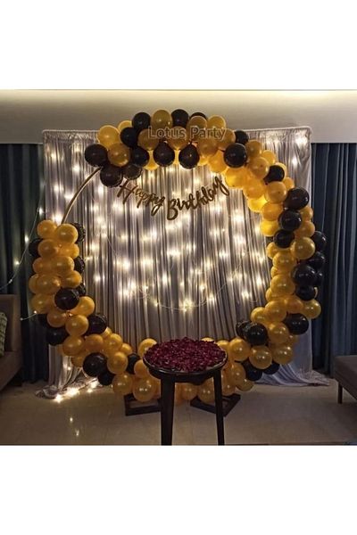 LOTUS PARTY 100 Pieces - Balloon Chain Set -( Metallic Gold - Pastel Black Balloon )