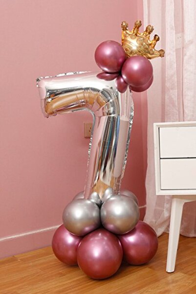 PARTİAVM Number Balloon Welcome Set 7 Years Bright Rose Gold Silver Colors 7 ...