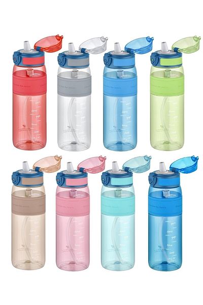 Uzspace 600ml Pink Tritan Water Bottle with Silicone Body Straw - Non-Bite