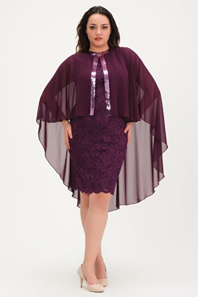 Oktay Içi Kolsuz Dantel Üstü Pelerinli Elbise