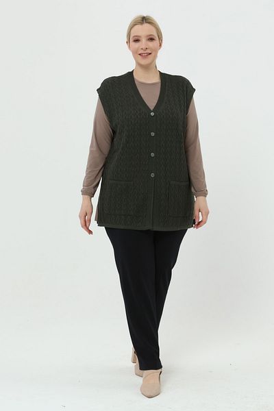 TEK Summer Classic Mercerized Diamond Openwork Large Size Mother Vest with Pockets