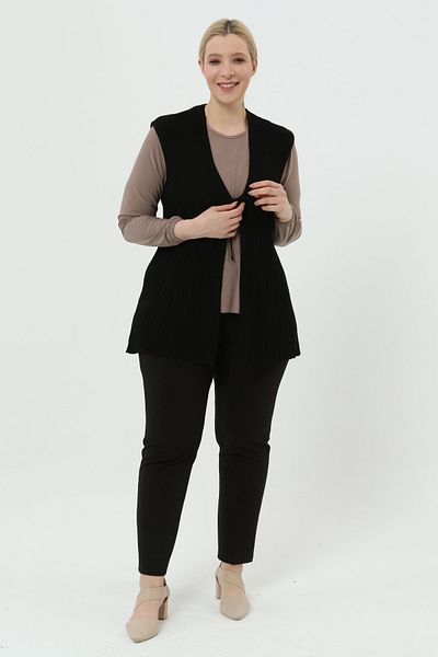 TEK Pleated Mercerized Onden Tie-Up Large Size Mother's Vest - Black