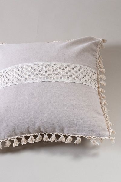 vivamaison Față de pernă cu pompon din dantelă din bumbac bej cu design special unic 43x43 cm