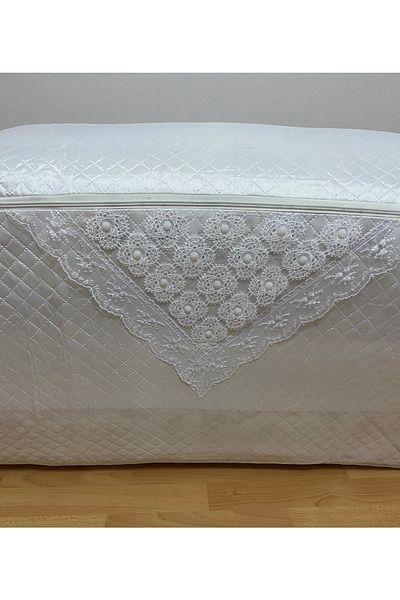 AYHANHOME Бял сатен 50x50x100 - перли, ватирани остатъци от юргани и пакет от зестра