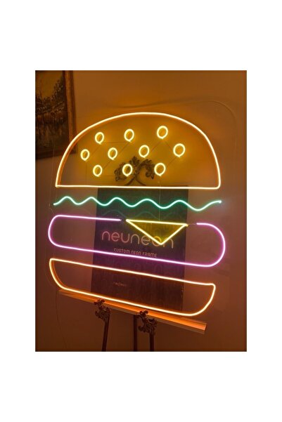 TuransoyCraft Neon Led Dekoratif Duvar Yazısı Tablo Hamburger 50x50cm