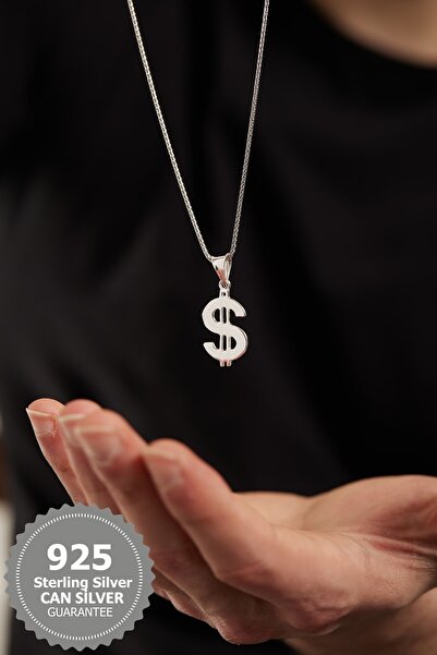 CAN SİLVER 925 Ayar Dolar Figürlü Özel Tasarım Gümüş Erkek Kolye