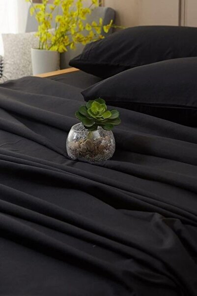 mer-tim ezberbozan ev tekstili Mer-tim Cotton Ranforce Double 160x200 Elastic Sheet Set - Black