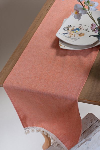 vivamaison Țesătură Bumbac cu ciucuri simplu portocaliu 45x150 Cm Față de masă Runner