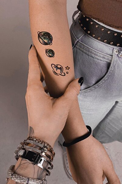 BiWini Gezegen Ve Roket Geçici Dövme Bilek Boyun Kol Bacak Ve Göğüs Erkek Kadın