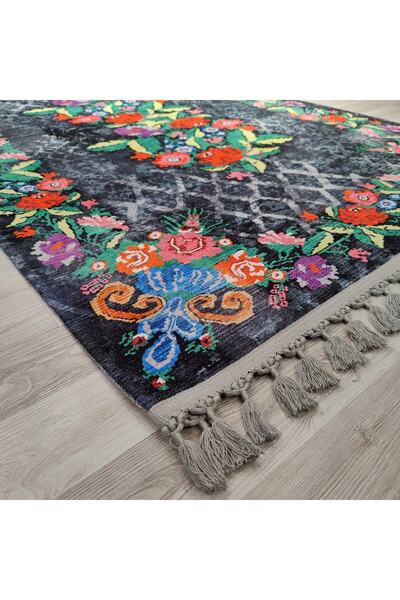 EVA LIFE Karabağ Elit Desenli Saçaklı Salon Halısı Şönil Pamuk-polyester Halı