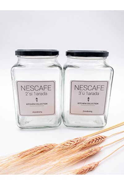 zezedesing Nescafe 2'si Bir Arada Ve Nescafe 3'ü Bir Arada Kavanozu Cam 1000ml