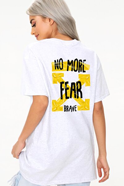 No More Fear Brave Baskılı Beyaz Premium Oversize Tişört