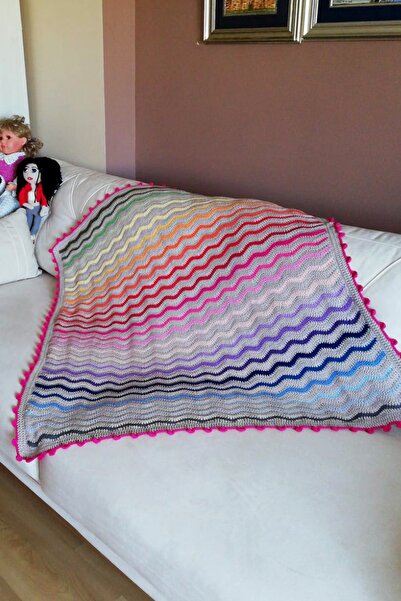 nftart.design Colorful Zigzag- Hand Knitted Sofa Shawl - Knee Blanket - TV Bl...