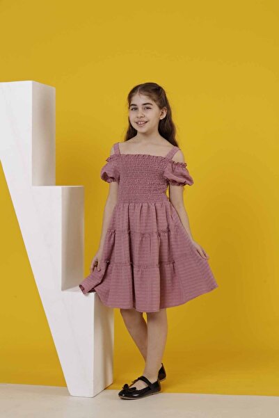 Smile Kids Kız Karpuz Kollu Gipeli Sade Şık Rahat Elbise