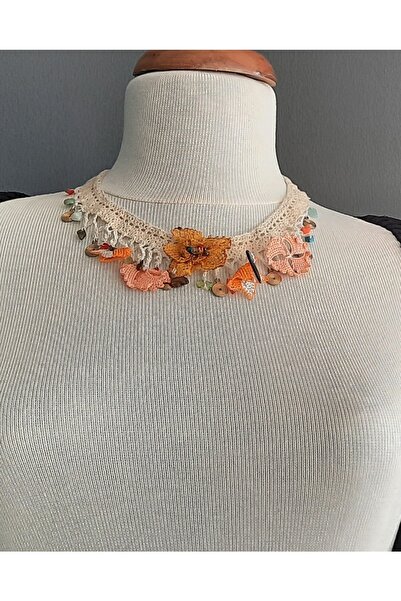 Hippybutik Kemik Tığ Dantel Iğne Oyalı Tasarım Kolye