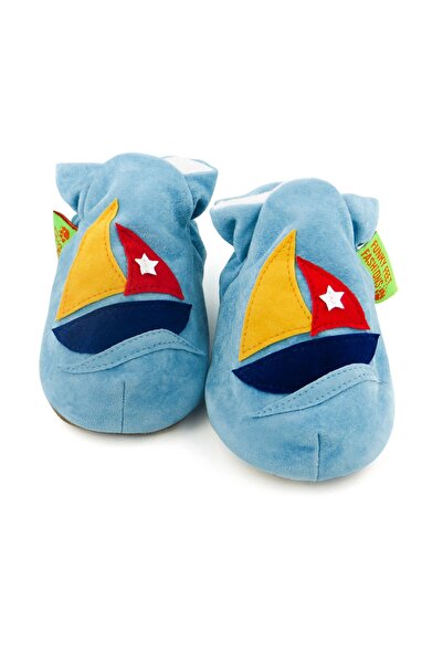 Funky Feet Size 0-6months, 10.5cm Heel to Toe, Sailboat Genuine Suede Baby Booties