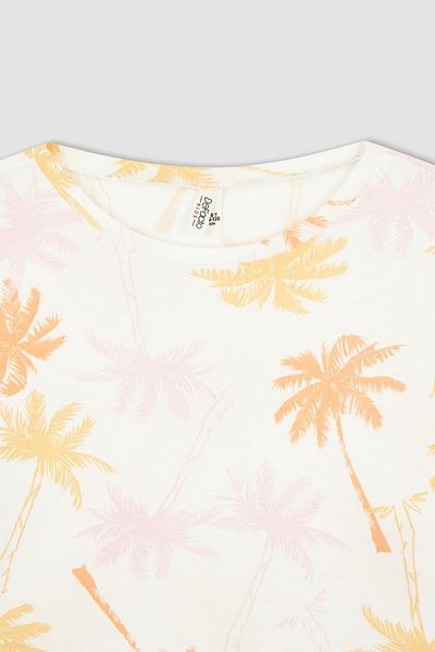 DeFacto Girl's Crop Patterned Short Sleeve T-Shirt