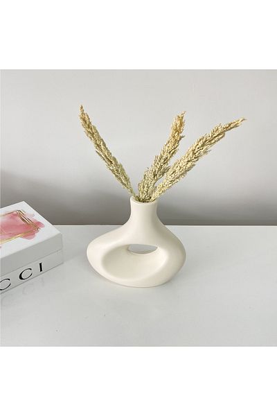 stilinbu Ασύμμετρο Κεραμικό Βάζο - H21 cm, Off White
