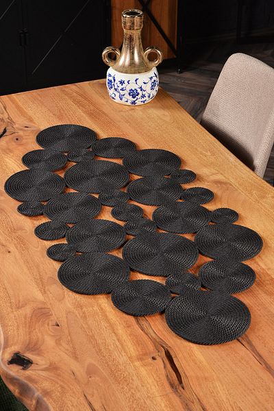 Natural Dowry Flossy Black Washable Polyp Wicker Rope Living Room Dining Table Coffee Table Kitchen Cloth Runner