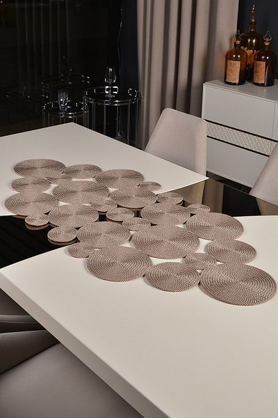 Natural Dowry Плетена покривка за маса Flossy Dark Mink, която може да се пере, от полипи и ракита, хол, трапезария, кухненска маса, маса за кафе