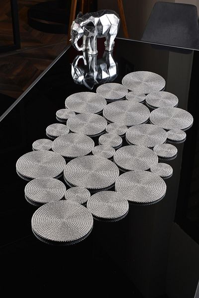 Natural Dowry Flossy Grey Washable Poly Straw Rope Τραπέζι τραπεζαρίας Τραπεζάκι σαλονιού Κάλυμμα κουζίνας Runner