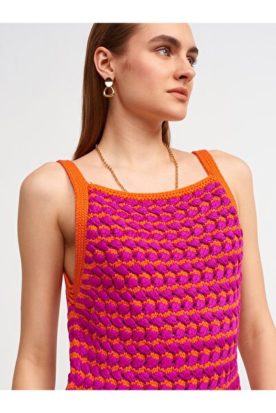 Dilvin 90115 Vastag texturált kötöttáru ruha-málna