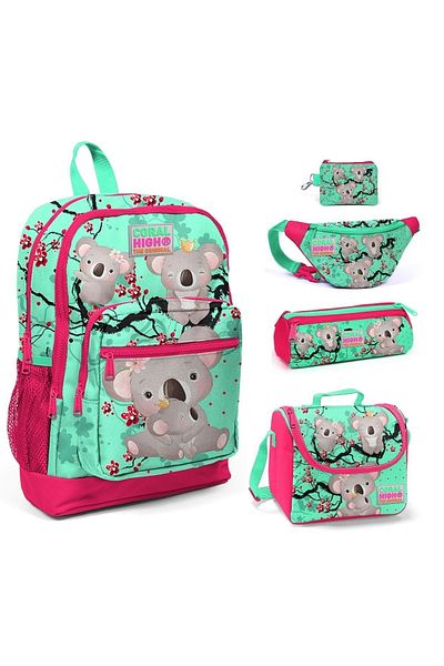 Coral High Model Koala verde - Set de 5 genți pentru școala primară