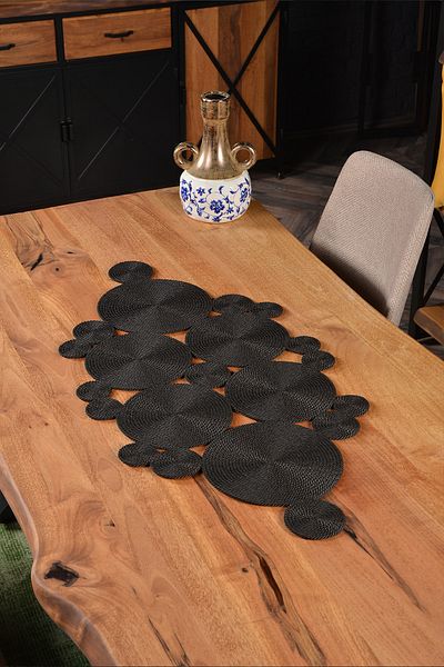 Natural Dowry Niya Black Washable Polyp Wicker Rope Living Room Dining Table Coffee Table Kitchen Cloth Runner