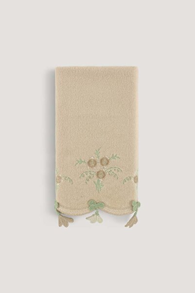 Arliva Home Küpelı Kadıfe Nakıslı Çeyız Havlusu Bej 30x50