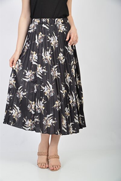 SORALLİNE Fusta plisată de damă cu imprimeu satinat 781 negru