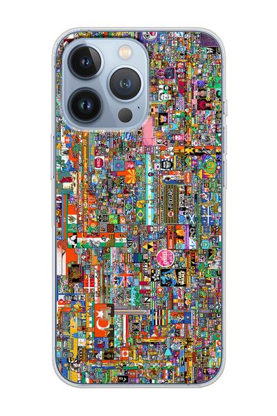 Spoyi Iphone 13 Pro Max R/place Hatıra Tasarımlı Şeffaf Telefon Kılıfı