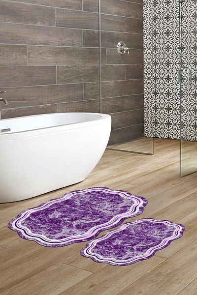 Alanur Home Laser Cut Djt 2 Pack Πλενόμενη αντιολισθητική βάση Χαλάκι μπάνιου Σετ Τουαλέτας 203 Figured Purple