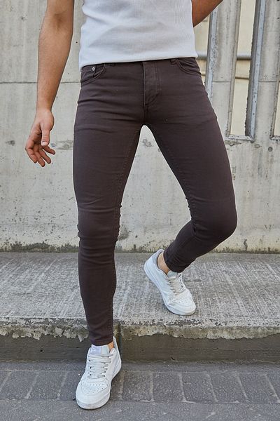 MODAMESTO Ανδρικό παντελόνι Gabardine σε σκούρο καφέ Slim Fit Lycra